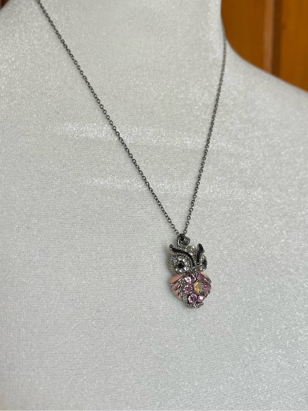Bedazzled Pink Purple Rhinestone Silver Owl Pendant Jewelry Necklace